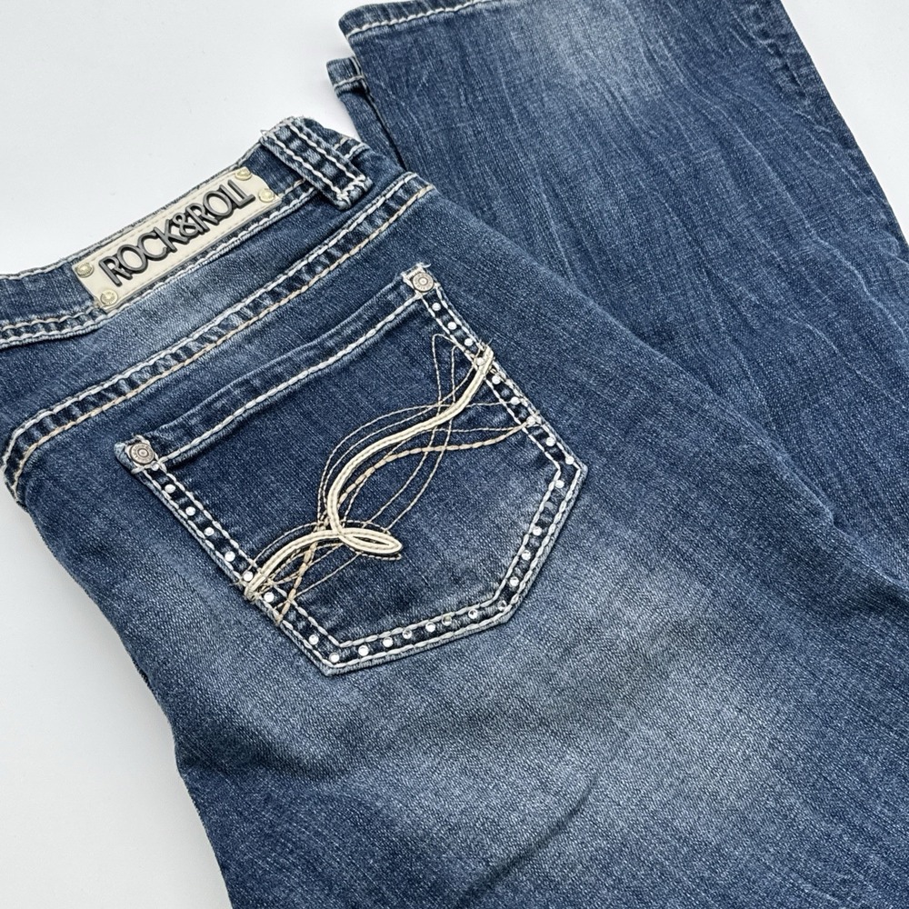 Rock & Roll Cowgirl Rival Low‎ Rise Jeans Womens 30 X 34(Actual 31 X 33) Flared